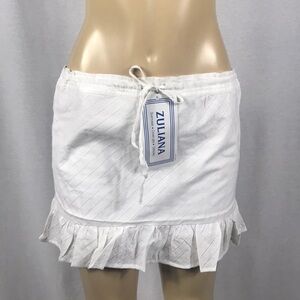 Zuliana Size Medium White 100% Cotton Tie Waist Skirt. Made in USA
